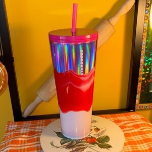 Starbucks Iridescent Tumbler with Red and White Waves Holiday 2020